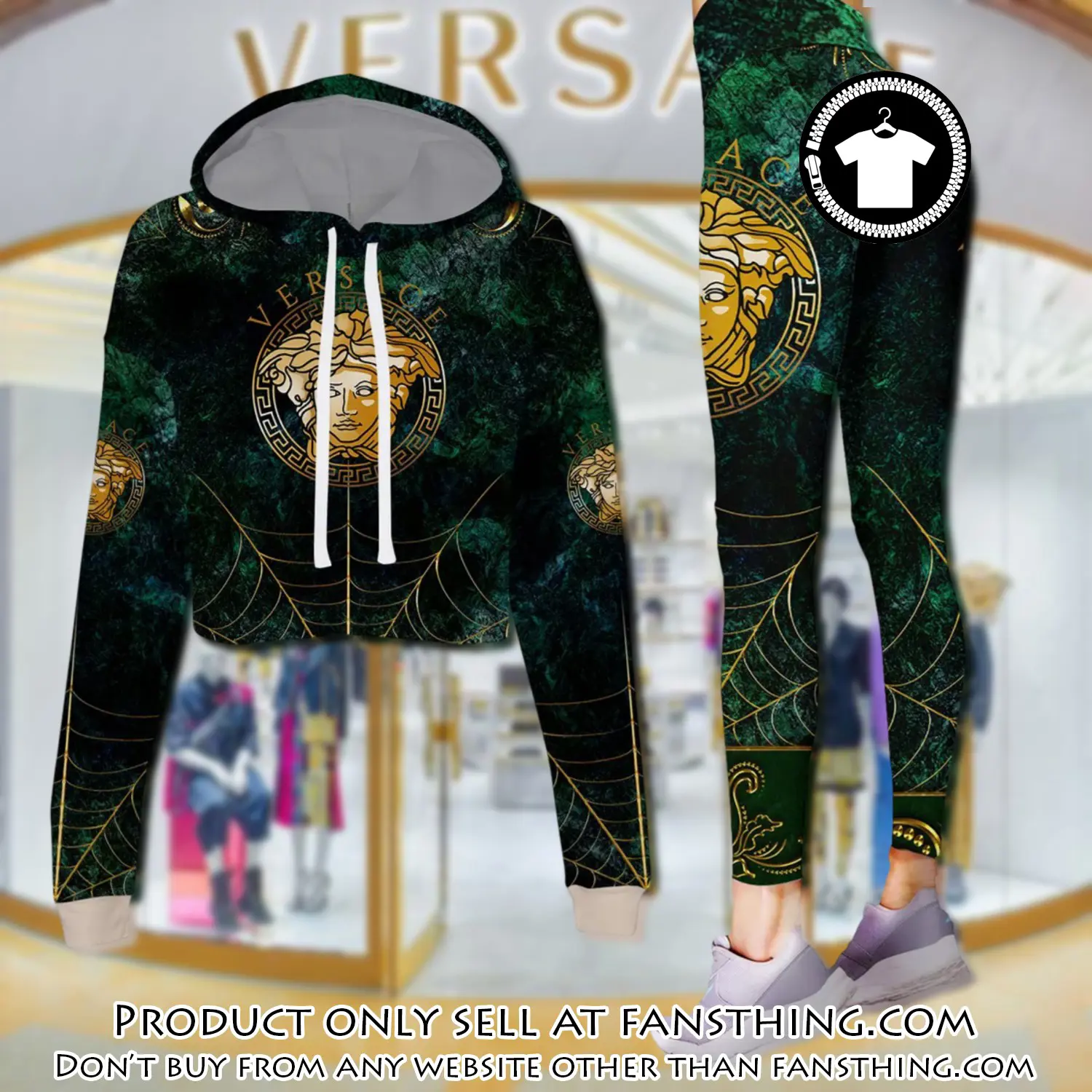 Versace medusa spider silk luxury brand clothes leggings and crop top set for women fst5541431